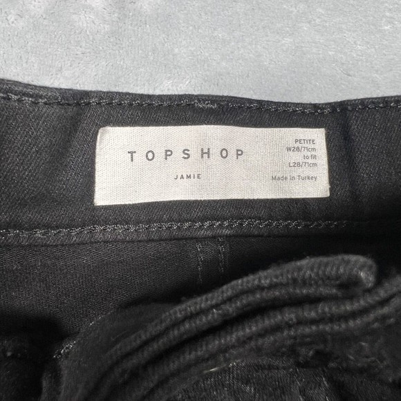 Topshop Jamie Women's Black‎ Distressed Denim High Rise Skinny Jeans Size 28 P - Picture 5 of 7
